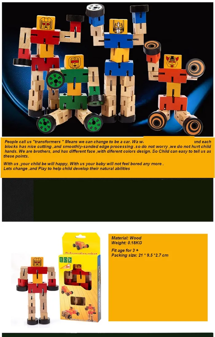 Woode Transform Robot Car Puzzle for Kids 2 Years up Educational Toys for Baby Toddlers Boys Girls Building Transforming Toy with Bright Color Child Safe