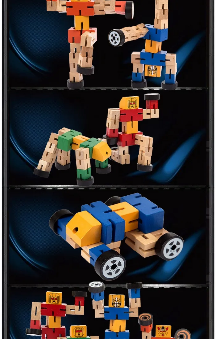 Woode Transform Robot Car Puzzle for Kids 2 Years up Educational Toys for Baby Toddlers Boys Girls Building Transforming Toy with Bright Color Child Safe