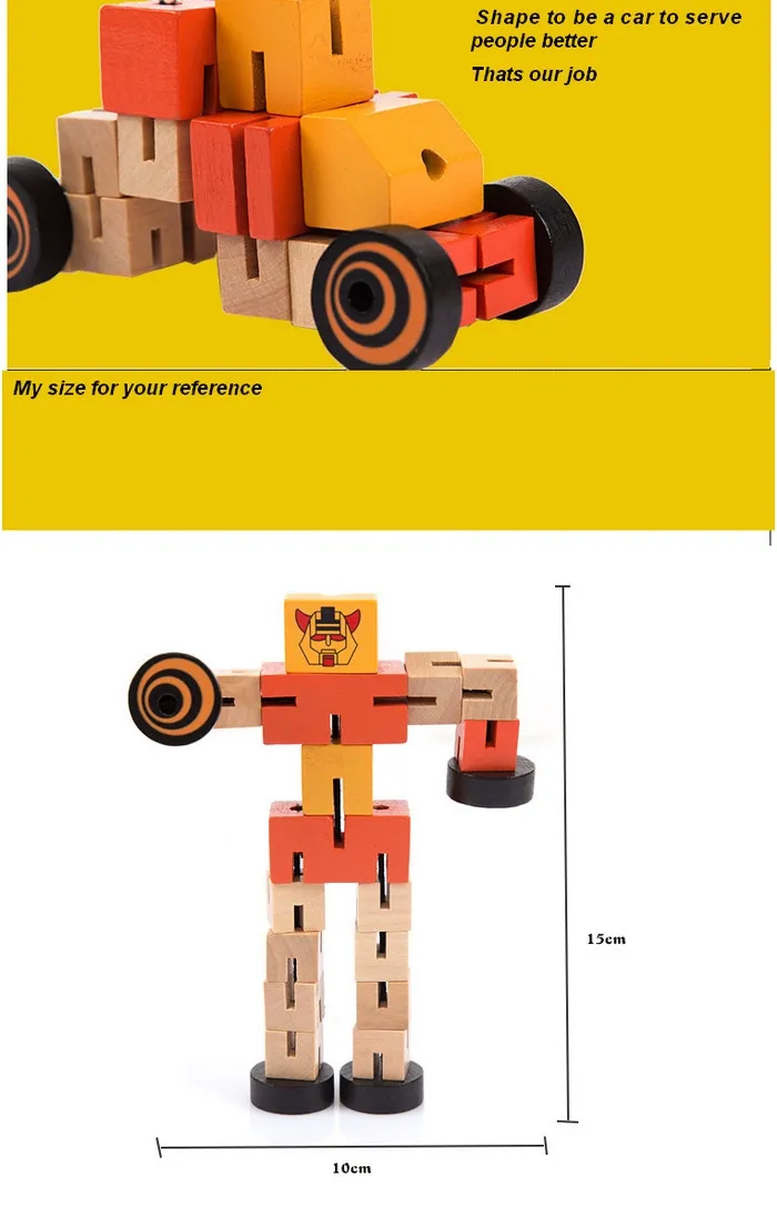 Woode Transform Robot Car Puzzle for Kids 2 Years up Educational Toys for Baby Toddlers Boys Girls Building Transforming Toy with Bright Color Child Safe
