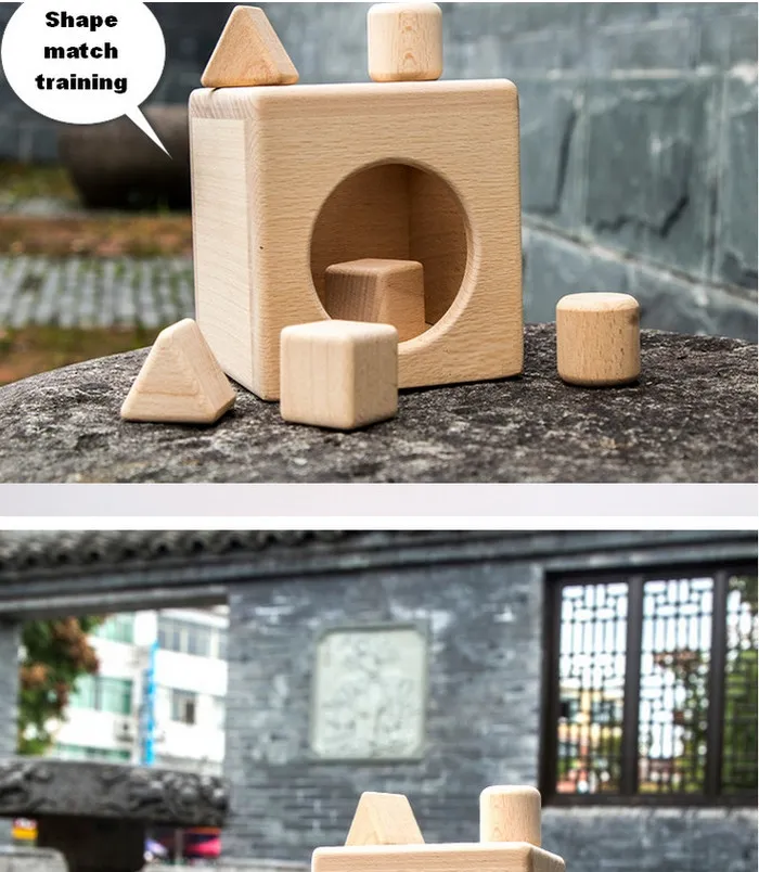 Wooden Activity Box with Geometric Shape Stacking Blocks Set Toy for Kids Educational Shape Sorter for Preschool Baby Boys Girls Toddlers Child Safe Beech Wood