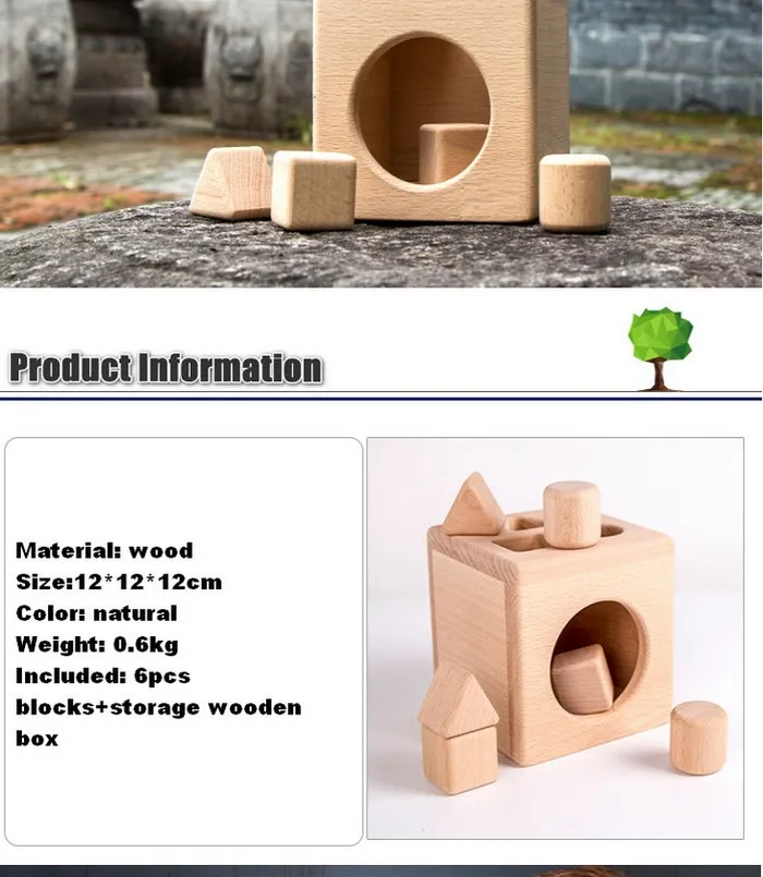 Wooden Activity Box with Geometric Shape Stacking Blocks Set Toy for Kids Educational Shape Sorter for Preschool Baby Boys Girls Toddlers Child Safe Beech Wood