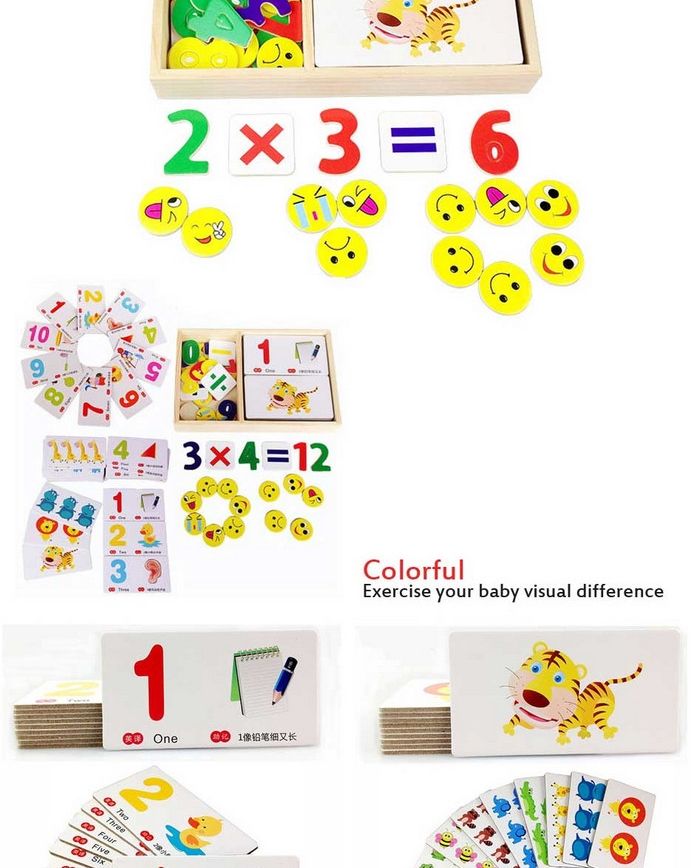 Wooden Calculating Toy with Math Cards for Kids 1year up Educational Math Counting Toy Shape Number Color Sorter for Baby Boys Girls Toddlers with Storage Box