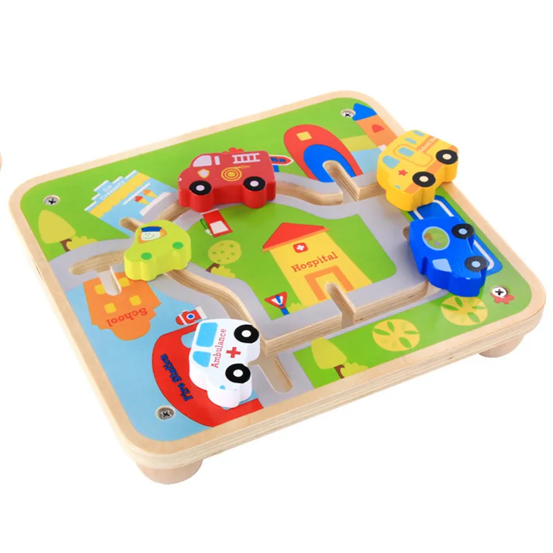 Wooden Car Toy for Kids 2 Years up with Board Educational Learning Toy Wooden Model Car Vehicle Play Set for Preschool Children Baby Boys Girls Toddlers