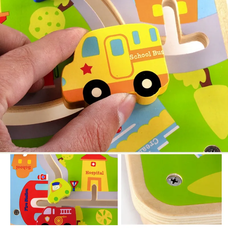 Wooden Car Toy for Kids 2 Years up with Board Educational Learning Toy Wooden Model Car Vehicle Play Set for Preschool Children Baby Boys Girls Toddlers