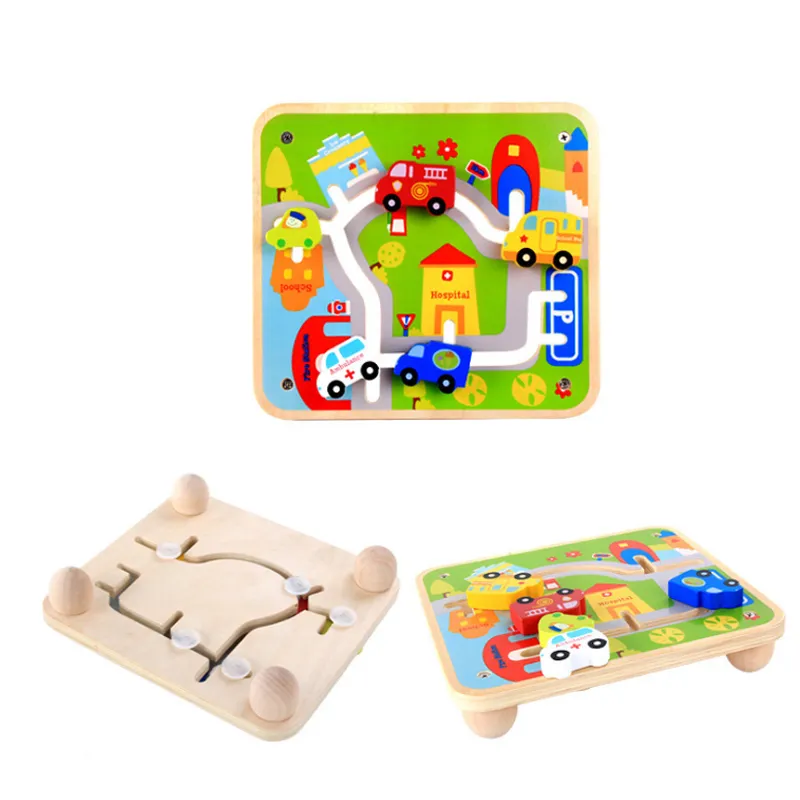Wooden Car Toy for Kids 2 Years up with Board Educational Learning Toy Wooden Model Car Vehicle Play Set for Preschool Children Baby Boys Girls Toddlers