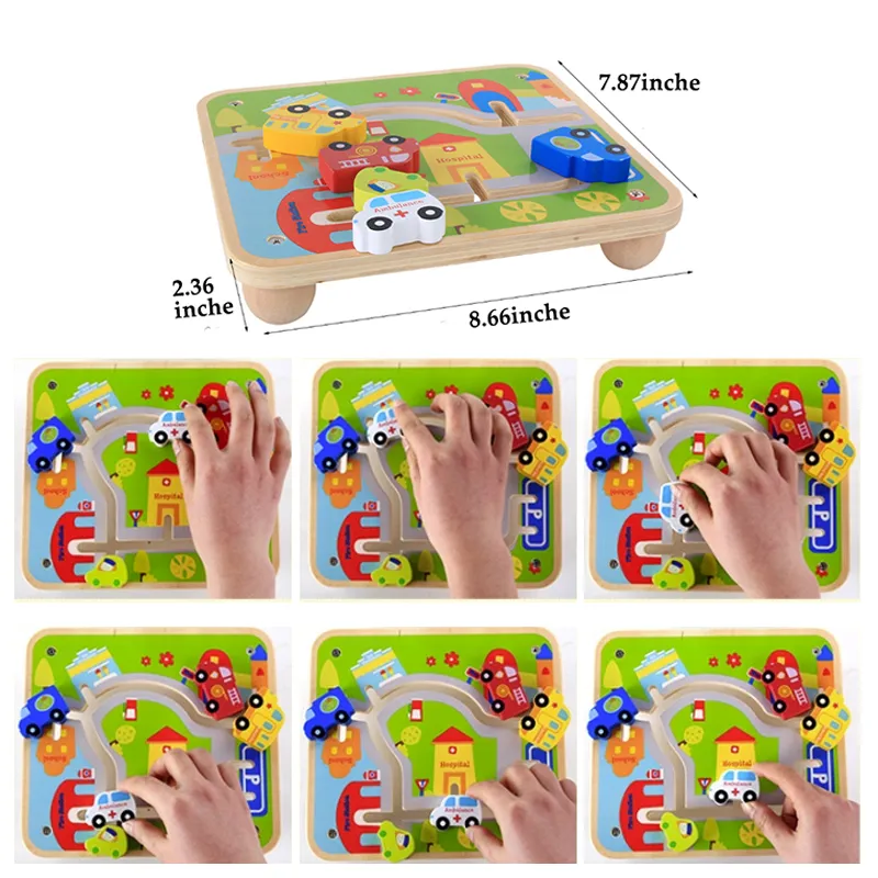 Wooden Car Toy for Kids 2 Years up with Board Educational Learning Toy Wooden Model Car Vehicle Play Set for Preschool Children Baby Boys Girls Toddlers
