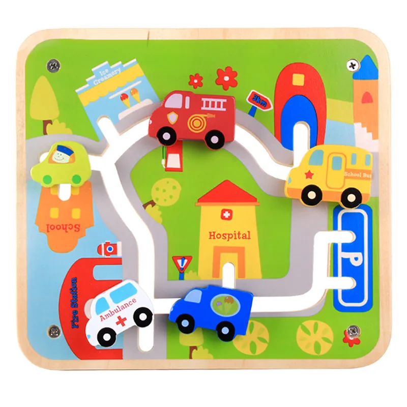 Wooden Car Toy for Kids 2 Years up with Board Educational Learning Toy Wooden Model Car Vehicle Play Set for Preschool Children Baby Boys Girls Toddlers