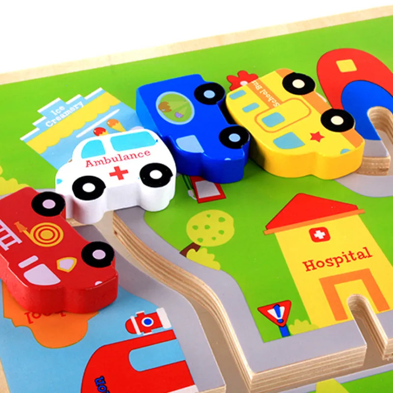 Wooden Car Toy for Kids 2 Years up with Board Educational Learning Toy Wooden Model Car Vehicle Play Set for Preschool Children Baby Boys Girls Toddlers