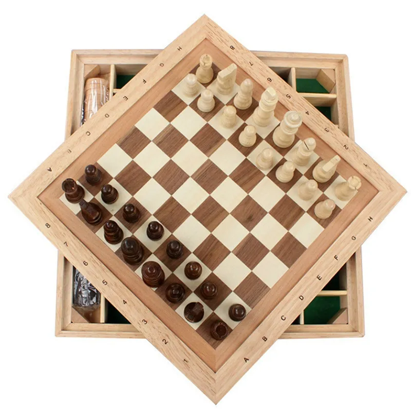 Wooden Chess Toy for Kids 2 Year up Educational Board Game Wooden Toy for Baby Boys Girls with Storage Box Folding Board