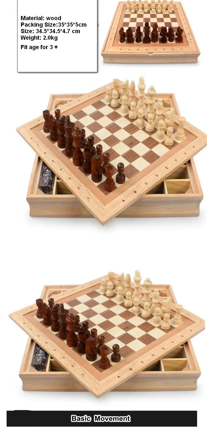 Wooden Chess Toy for Kids 2 Year up Educational Board Game Wooden Toy for Baby Boys Girls with Storage Box Folding Board