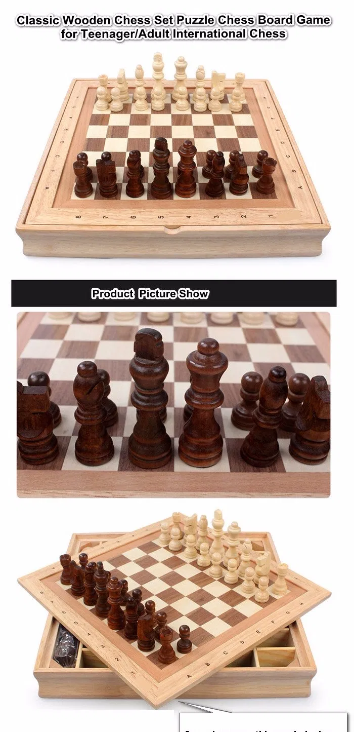 Wooden Chess Toy for Kids 2 Year up Educational Board Game Wooden Toy for Baby Boys Girls with Storage Box Folding Board