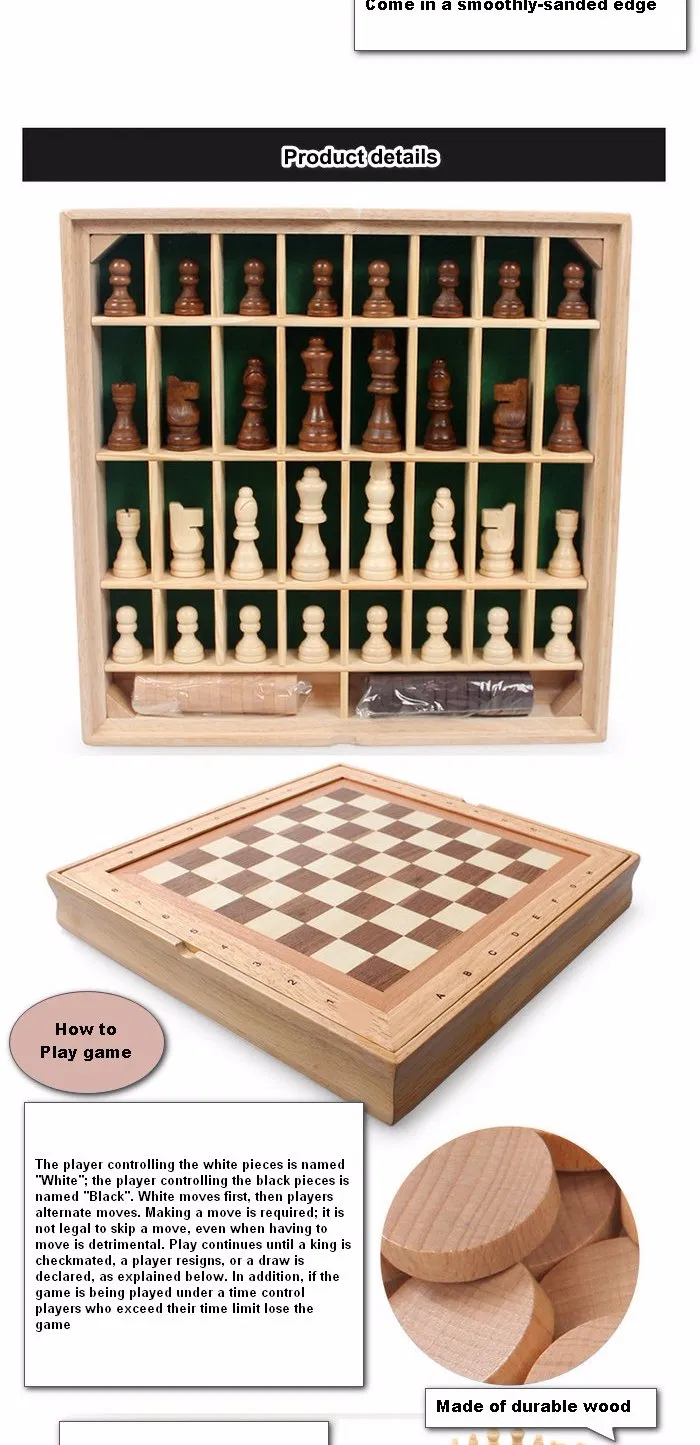Wooden Chess Toy for Kids 2 Year up Educational Board Game Wooden Toy for Baby Boys Girls with Storage Box Folding Board