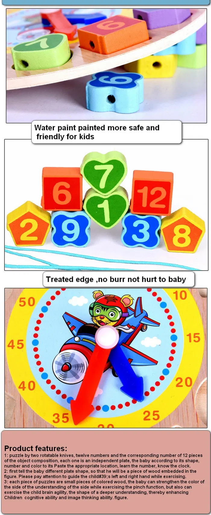 Wooden Clock Toy for Kids 1 Year up Educational Shape Color Number Sorter Wooden Toy for Preschool Baby Boys Girls with Storage Board