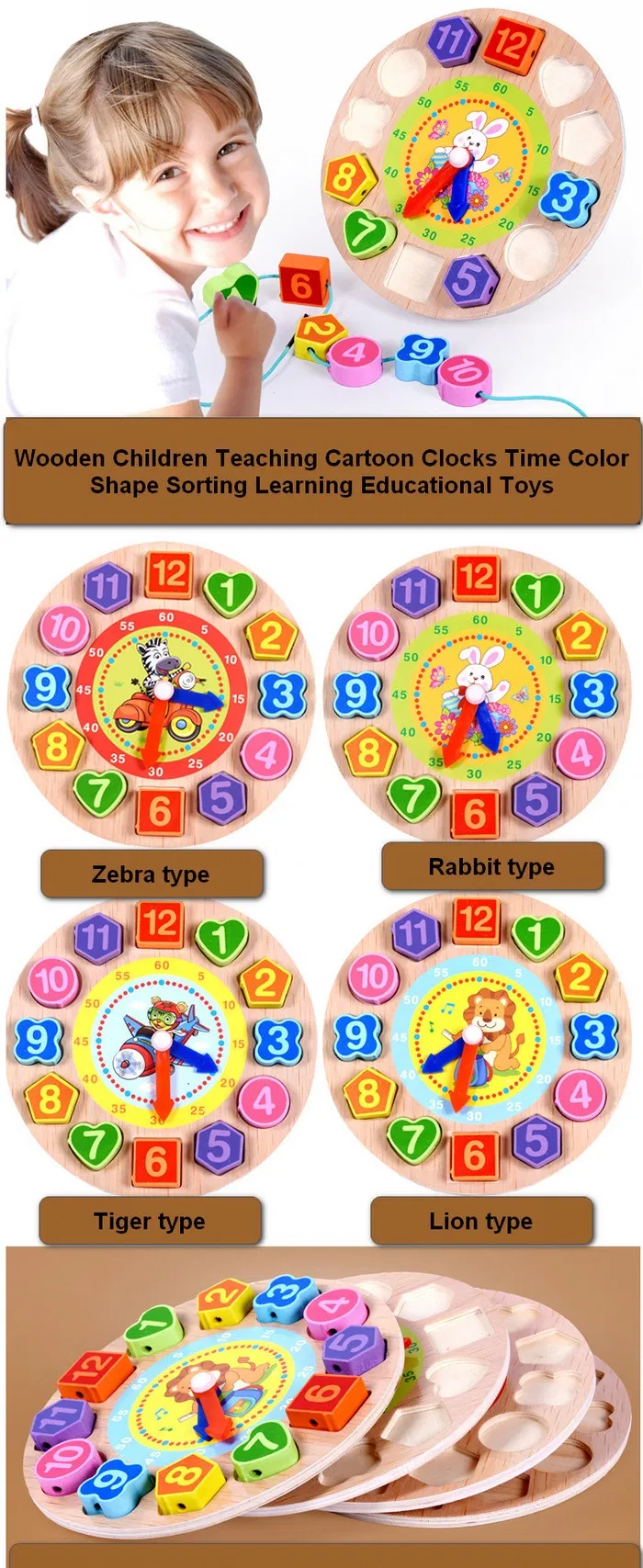 Wooden Clock Toy for Kids 1 Year up Educational Shape Color Number Sorter Wooden Toy for Preschool Baby Boys Girls with Storage Board