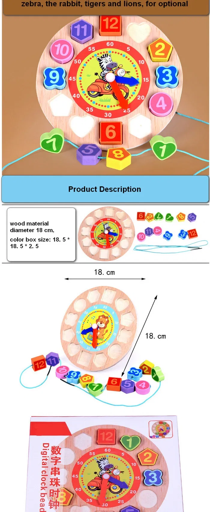Wooden Clock Toy for Kids 1 Year up Educational Shape Color Number Sorter Wooden Toy for Preschool Baby Boys Girls with Storage Board