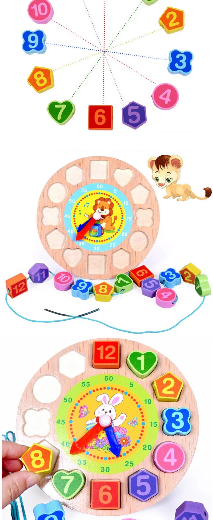 Wooden Clock Toy for Kids 1 Year up Educational Shape Color Number Sorter Wooden Toy for Preschool Baby Boys Girls with Storage Board