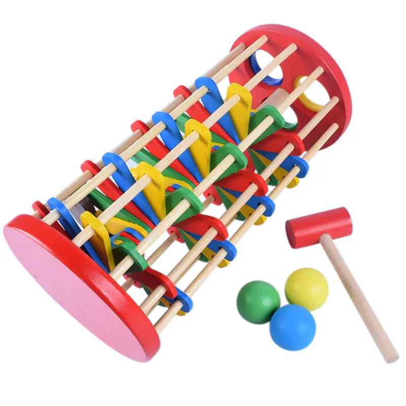 Wooden Hammer Knock Ball Rolling Ladder Children Educational Toys