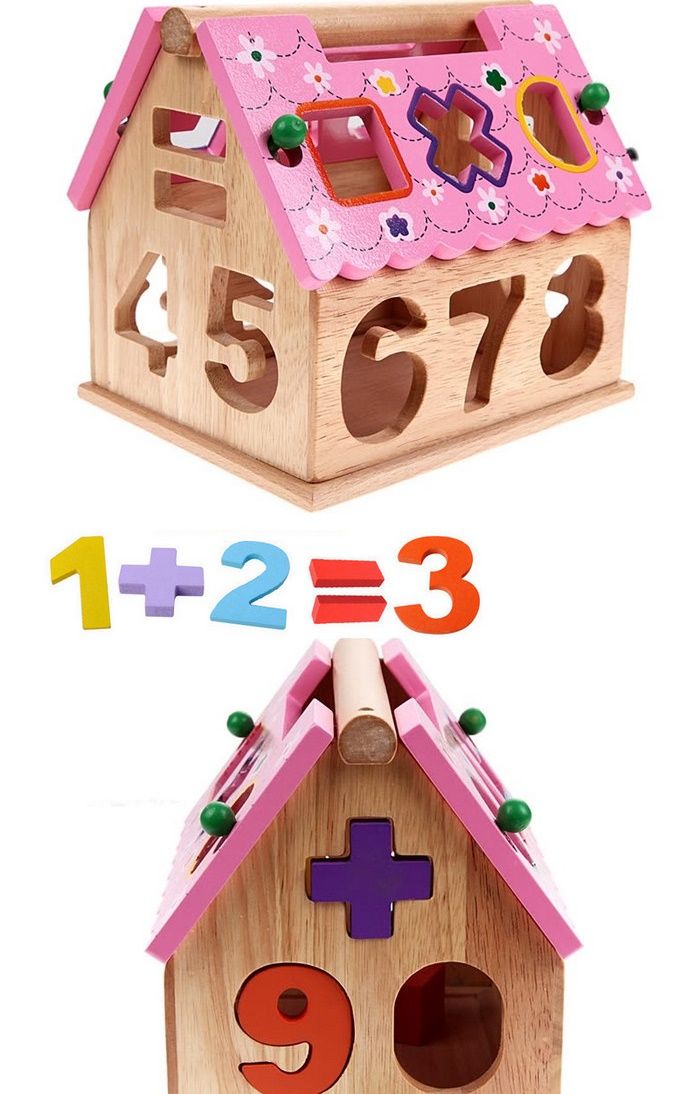 Wooden House Shaped Toy for Kids 1 Year up Educational Shape Number Color Matching Sorting Wooden Toy for Preschool Baby Boys Girls as Storage Box