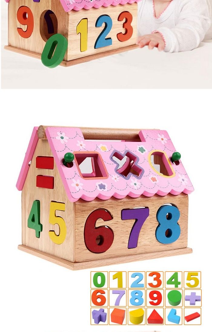 Wooden House Shaped Toy for Kids 1 Year up Educational Shape Number Color Matching Sorting Wooden Toy for Preschool Baby Boys Girls as Storage Box
