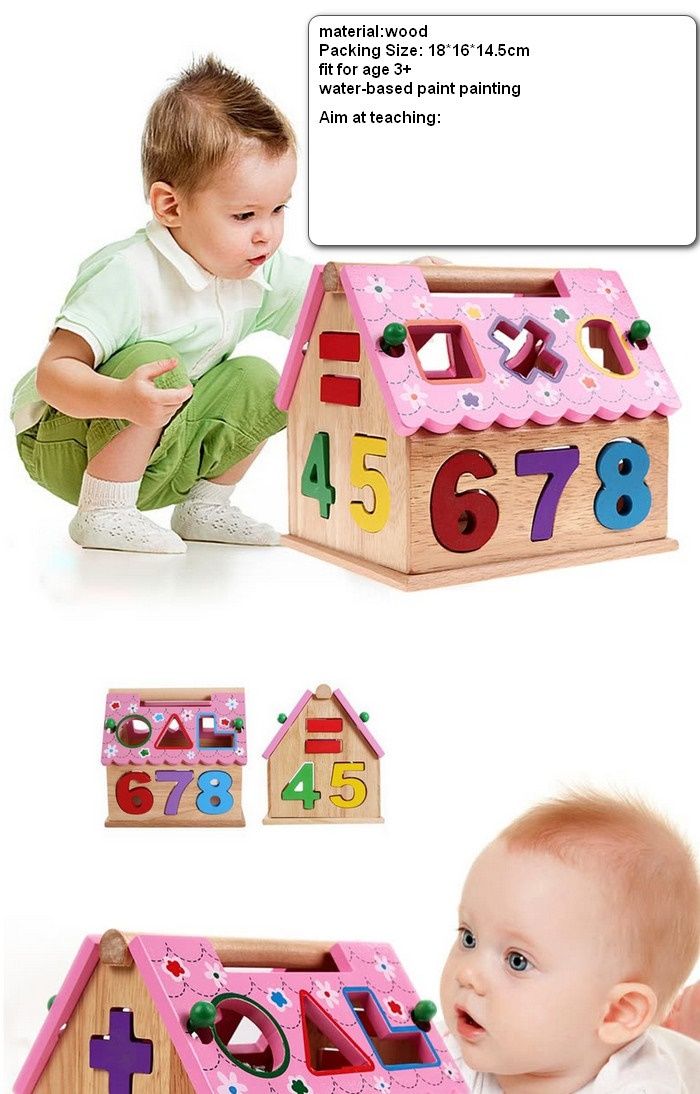 Wooden House Shaped Toy for Kids 1 Year up Educational Shape Number Color Matching Sorting Wooden Toy for Preschool Baby Boys Girls as Storage Box