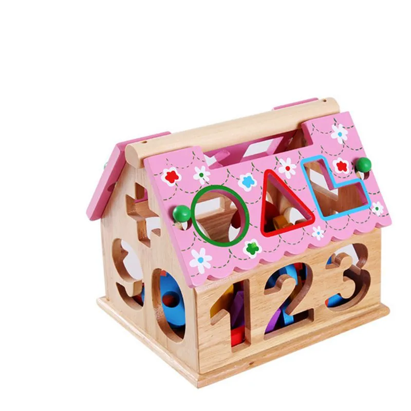 Wooden House Shaped Toy for Kids 1 Year up Educational Shape Number Color Matching Sorting Wooden Toy for Preschool Baby Boys Girls as Storage Box