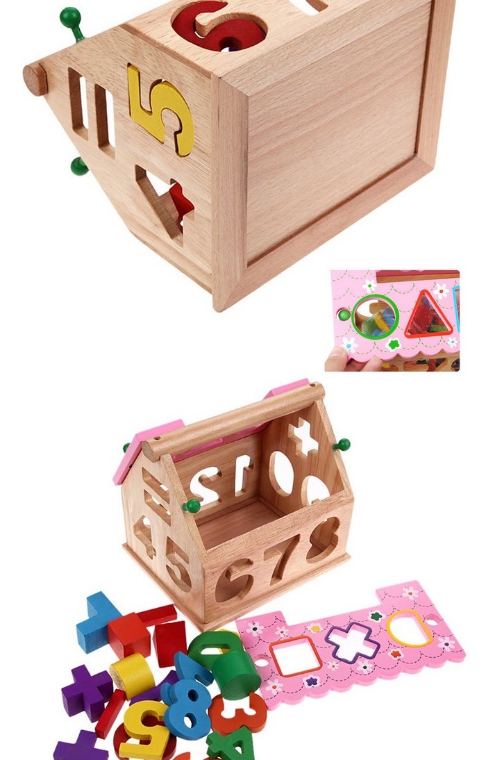 Wooden House Shaped Toy for Kids 1 Year up Educational Shape Number Color Matching Sorting Wooden Toy for Preschool Baby Boys Girls as Storage Box