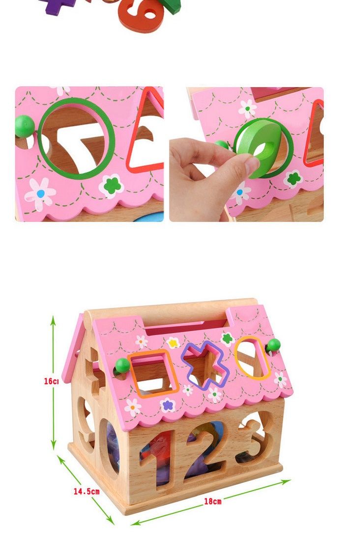 Wooden House Shaped Toy for Kids 1 Year up Educational Shape Number Color Matching Sorting Wooden Toy for Preschool Baby Boys Girls as Storage Box