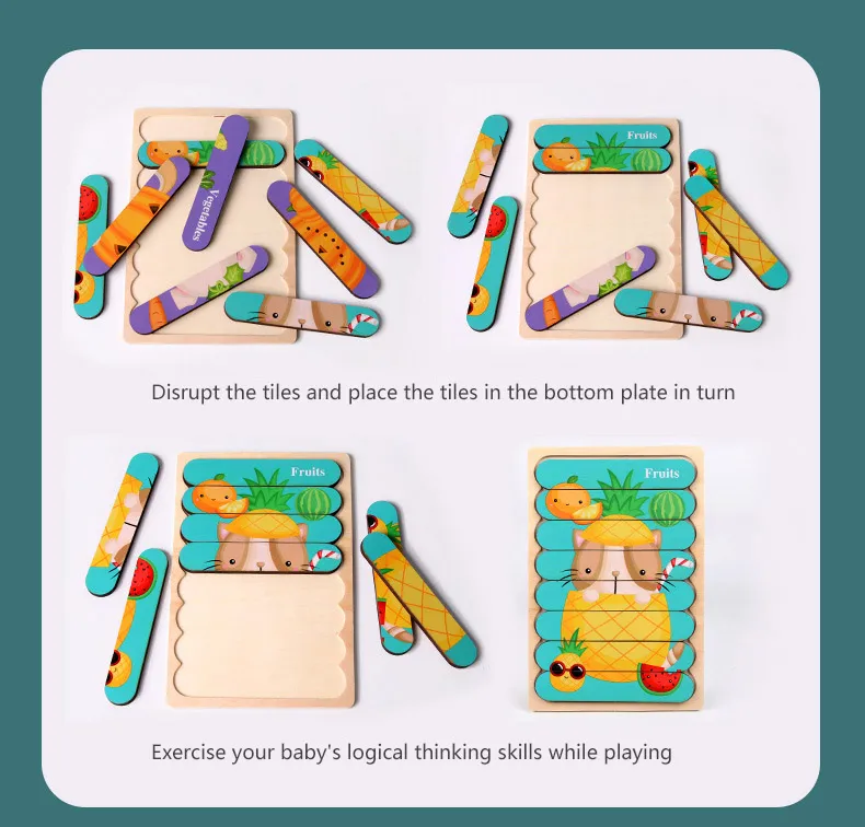 Wooden Puzzle Montessori Double-Sided Strip Puzzle Toy for Children