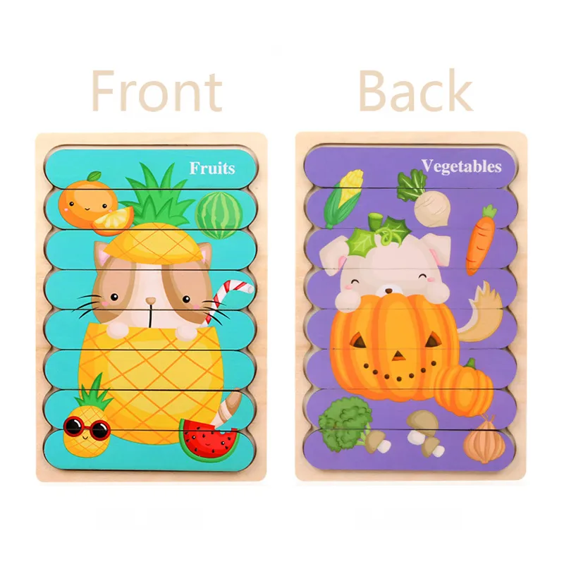 Wooden Puzzle Montessori Double-Sided Strip Puzzle Toy for Children