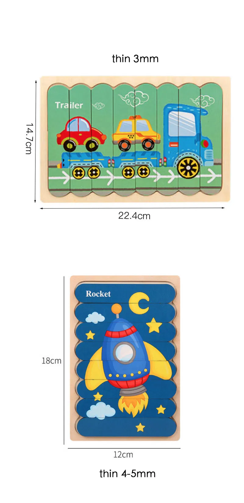 Wooden Puzzle Montessori Double-Sided Strip Puzzle Toy for Children