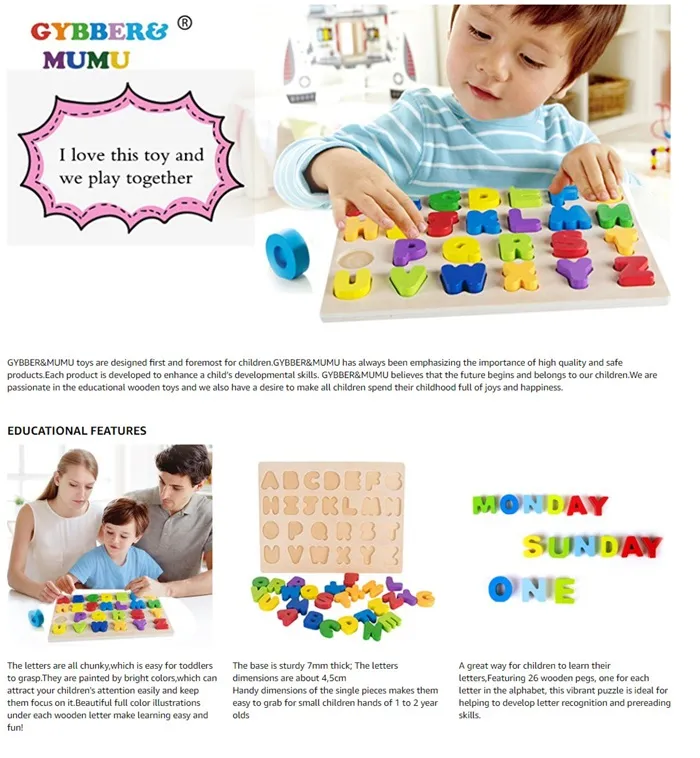 Wooden Puzzle Set Toy for Toddlers Age 2 Years up Learning Letters Educational Montessori Toy with Board for Preschool Baby Boys and Girls in All Occasions