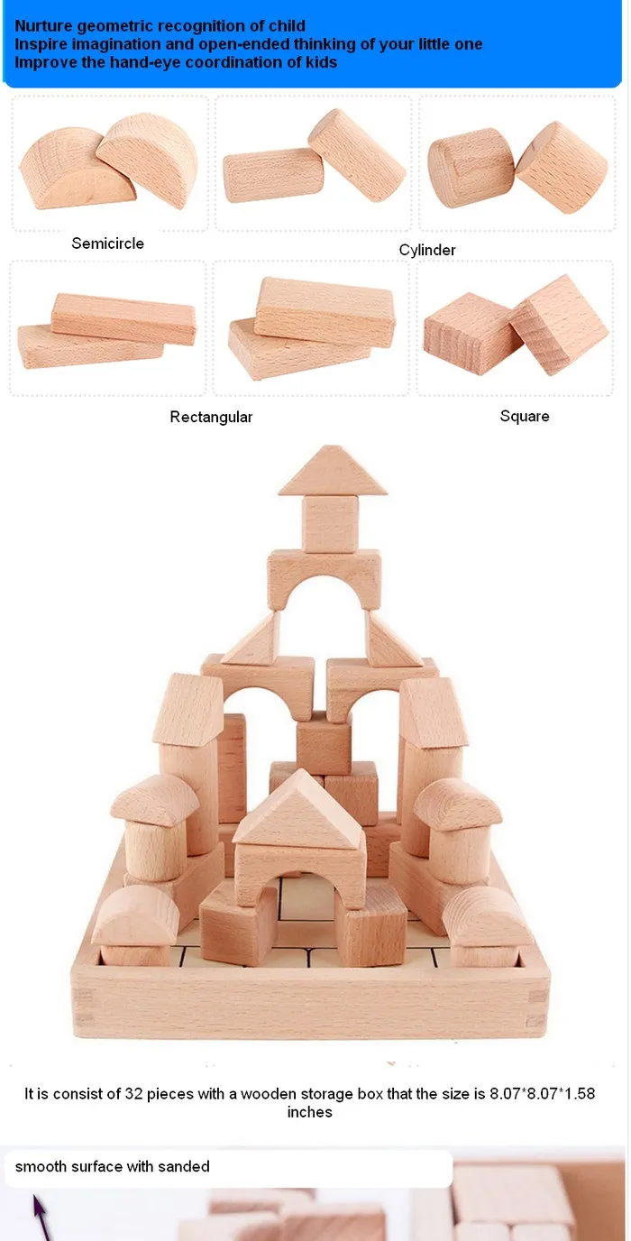 Wooden Stacking Blocks Toy for Kids 1 Year up Educational Shape Sorter for Preschool Baby Boys Girls with Storage Board Child Safe Natual Wood Toy