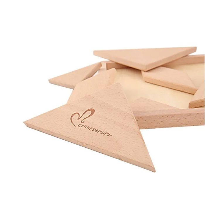 Wooden Tangram Geometry Game Toy for Kids 1 Year up Educational Brainteaser Puzzle for Baby Boys Girls Toddlers with Child Safe Natural Wood