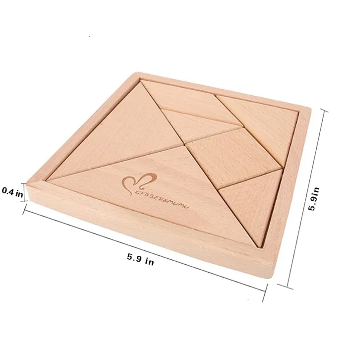 Wooden Tangram Geometry Game Toy for Kids 1 Year up Educational Brainteaser Puzzle for Baby Boys Girls Toddlers with Child Safe Natural Wood