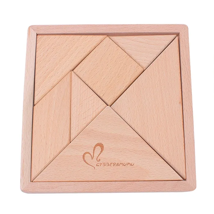 Wooden Tangram Geometry Game Toy for Kids 1 Year up Educational Brainteaser Puzzle for Baby Boys Girls Toddlers with Child Safe Natural Wood