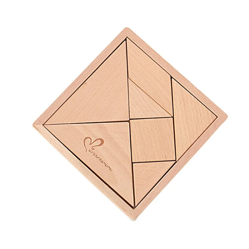 Wooden Tangram Geometry Game Toy for Kids 1 Year up Educational Brainteaser Puzzle for Baby Boys Girls Toddlers with Child Safe Natural Wood