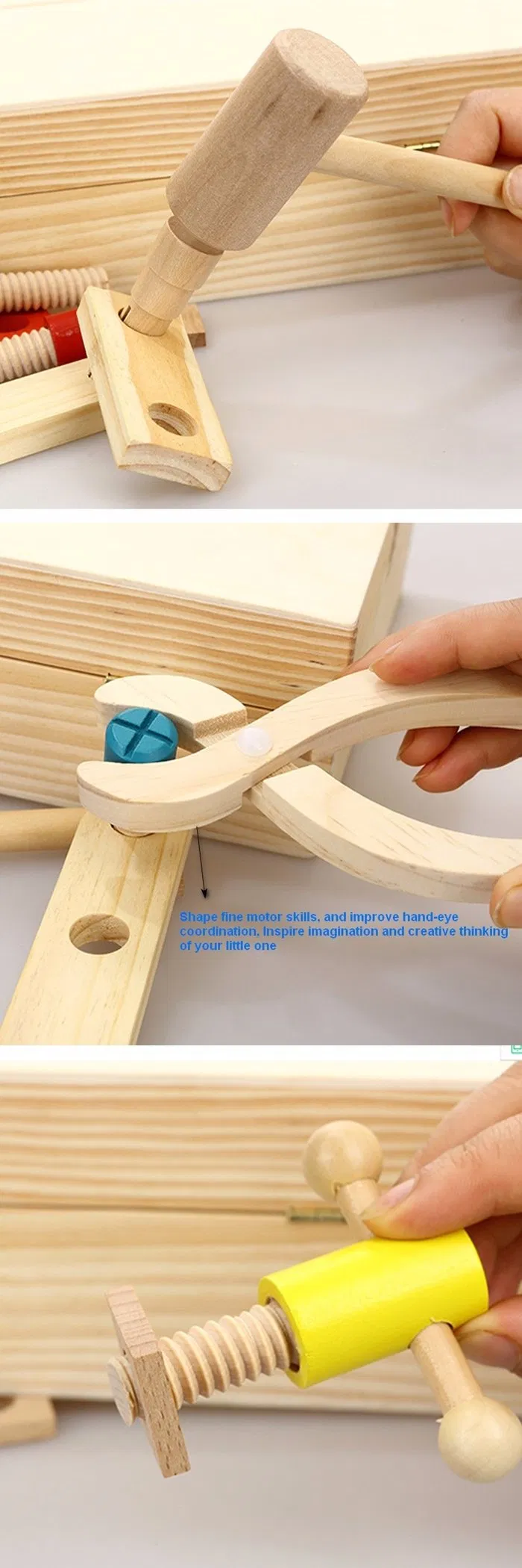 Wooden Tool Kit Box Toy for Toddlers 3 Years up Educational Wooden Tool Box Set Pretend Play Toy for Kids, Boys Girls Creative Construction DIY Toy Great Gift